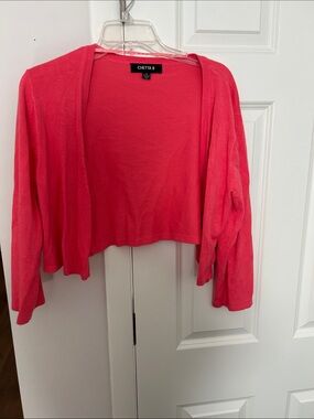 Chetta B Cropped Open-Front Cardigan in coral shade